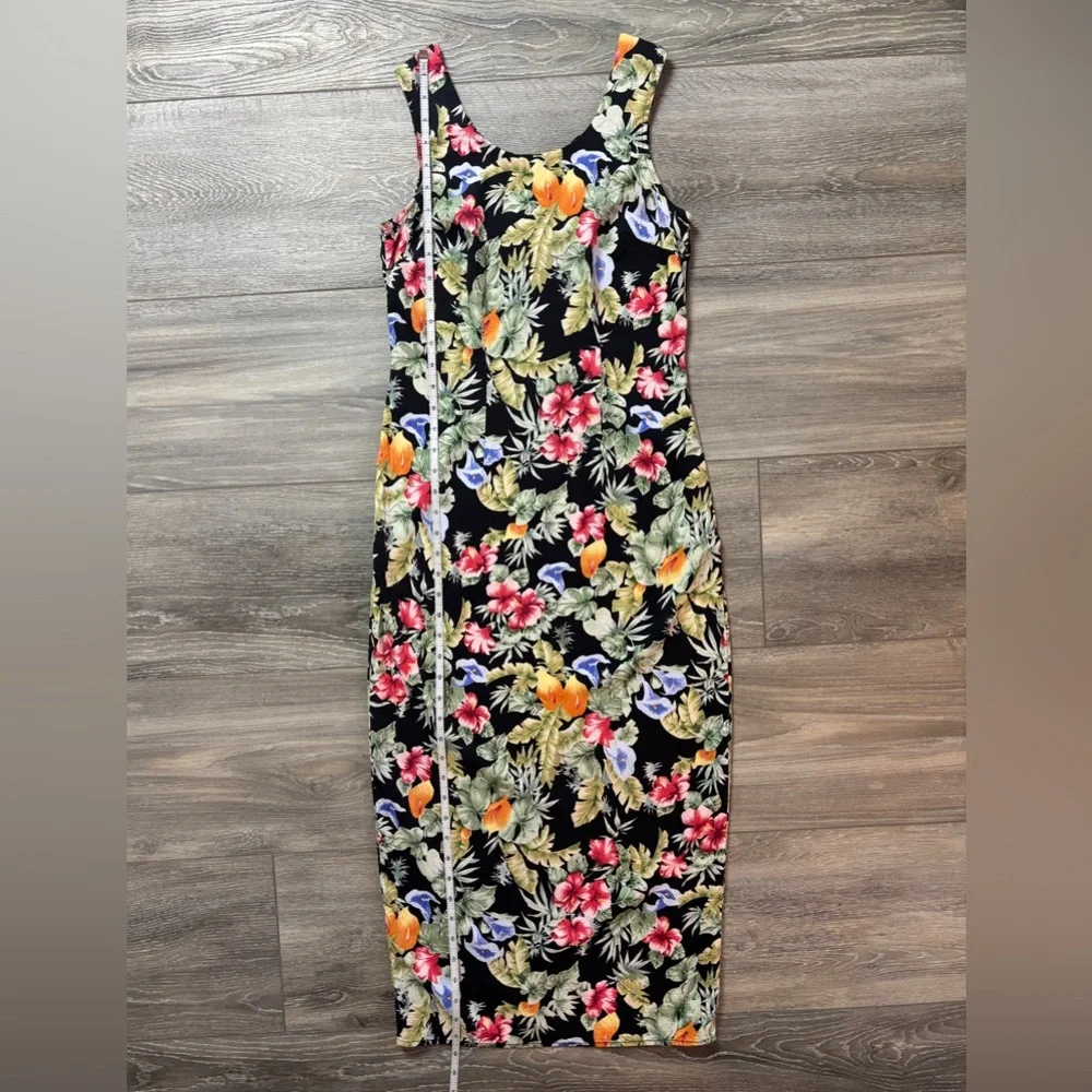 Vintage Ulterior Motives Black Floral Tropical Sleeveless Midi Dress Size 9/10 - Picture 2 of 6